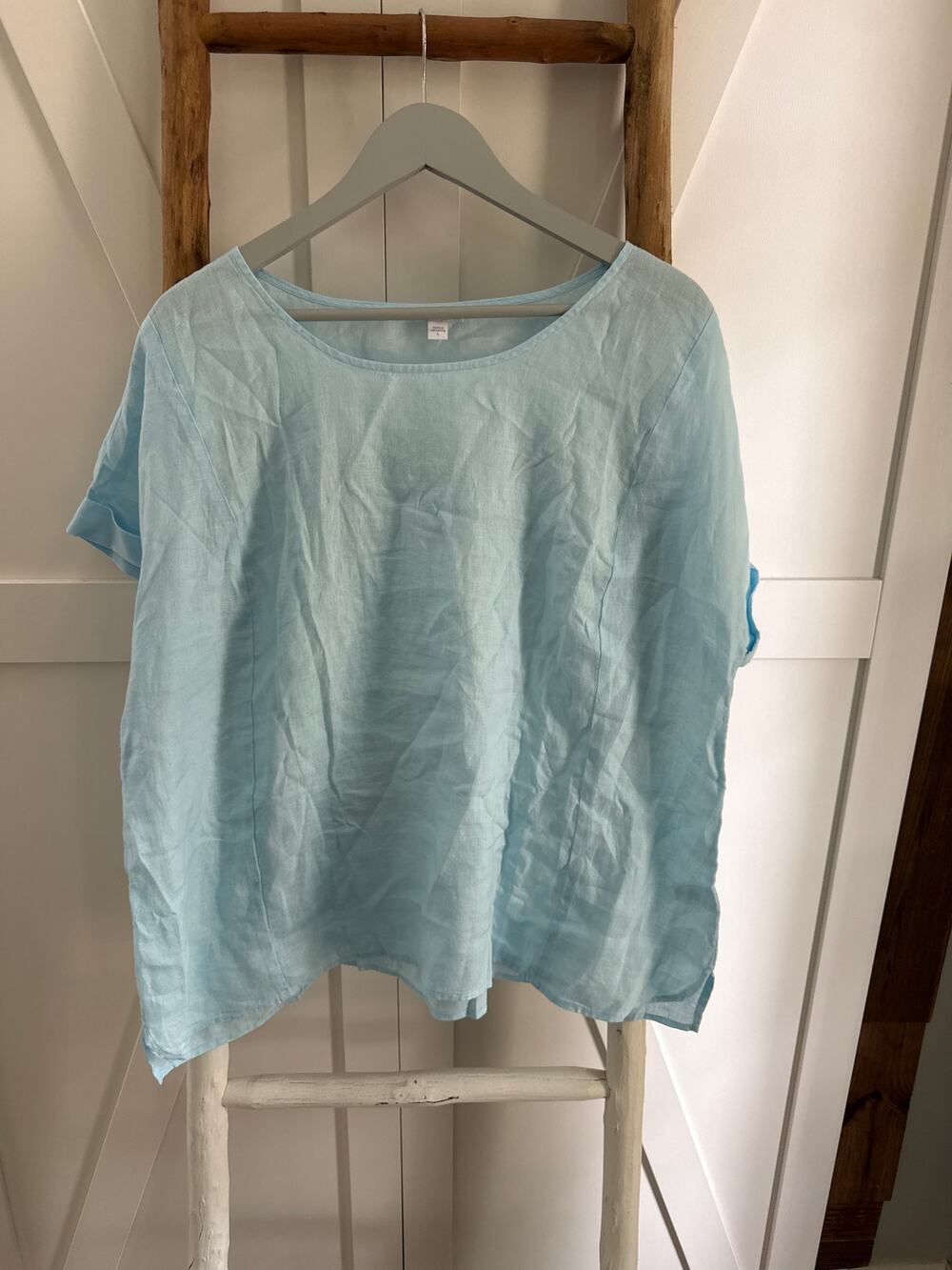 Pure Jill J Jill Linen 100% light Blue Tunic Shirt Short Sleeve Large oversized